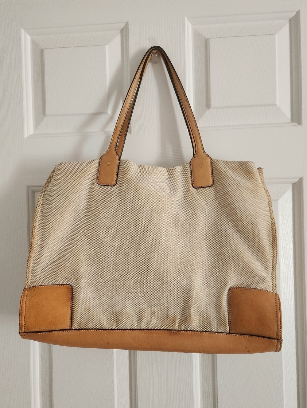 Tory Burch Ella Large Canvas And Leather Tote in Beige and Tan - Picture 6 of 15